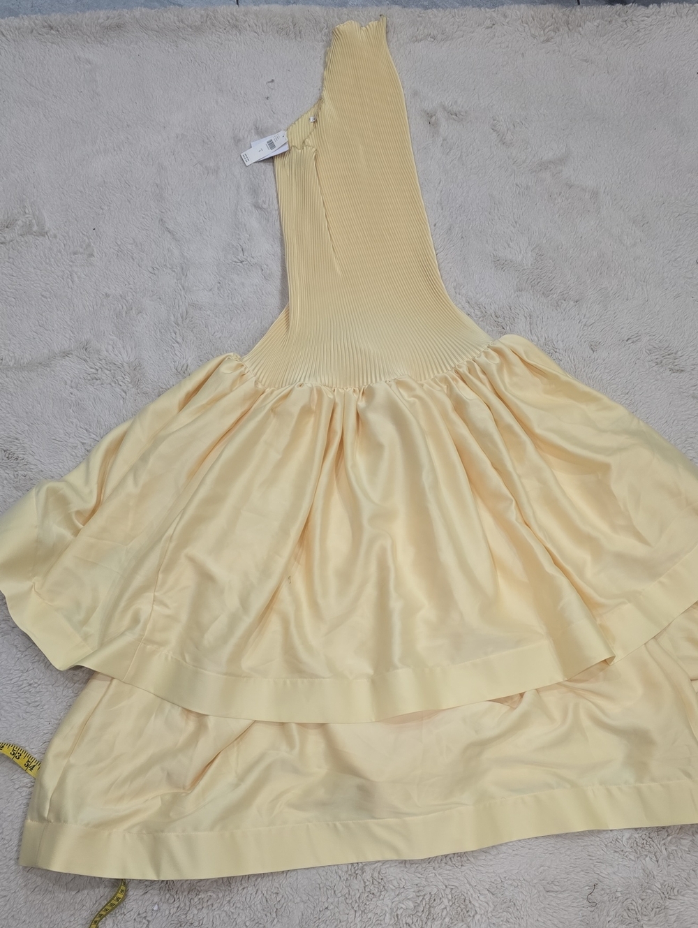 One-Shoulder Yellow Pleated Bodice Dress by   L 'IDEE